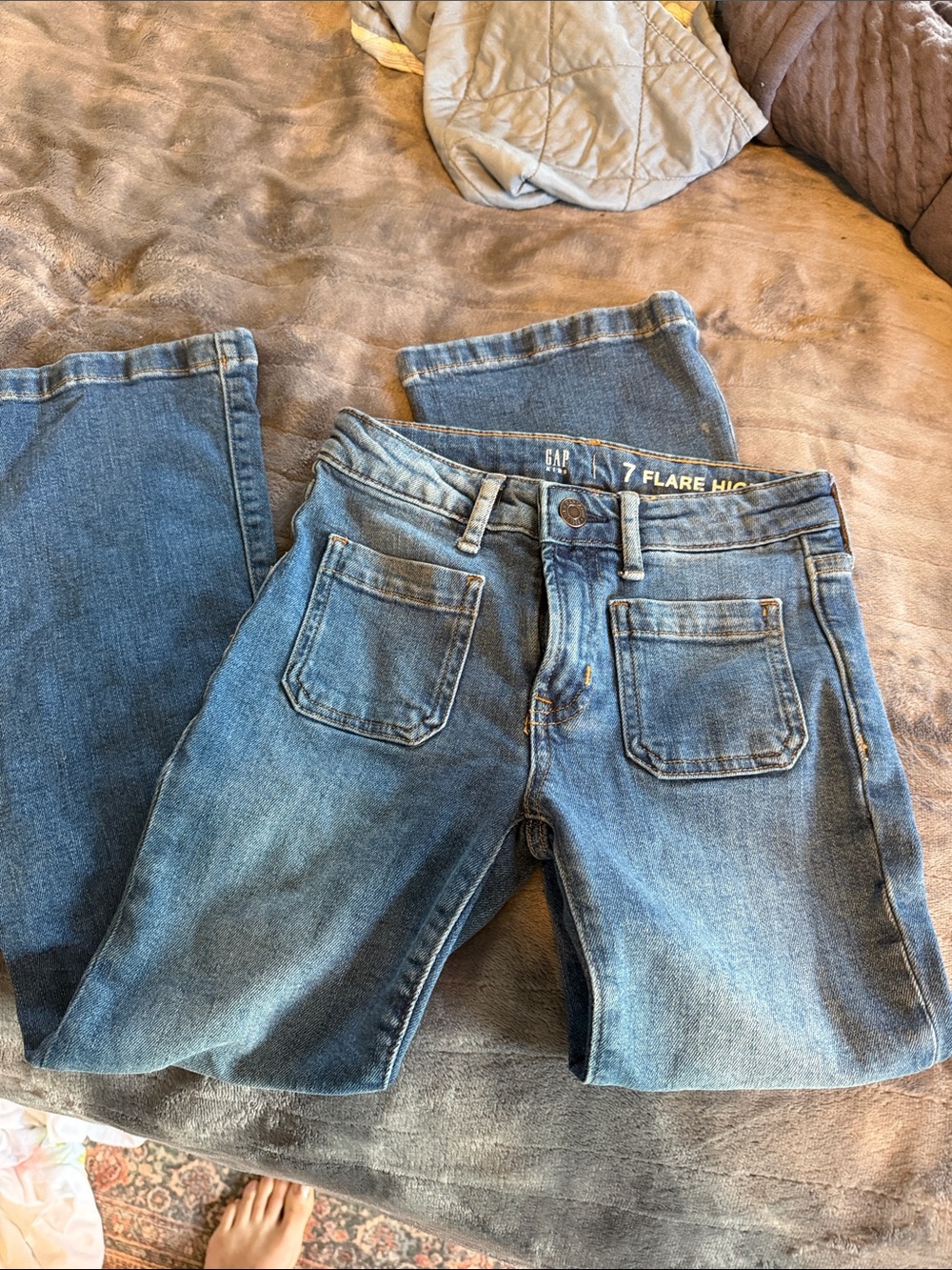 GAP Medium Blue Flare Jeans with Front Patch Pockets